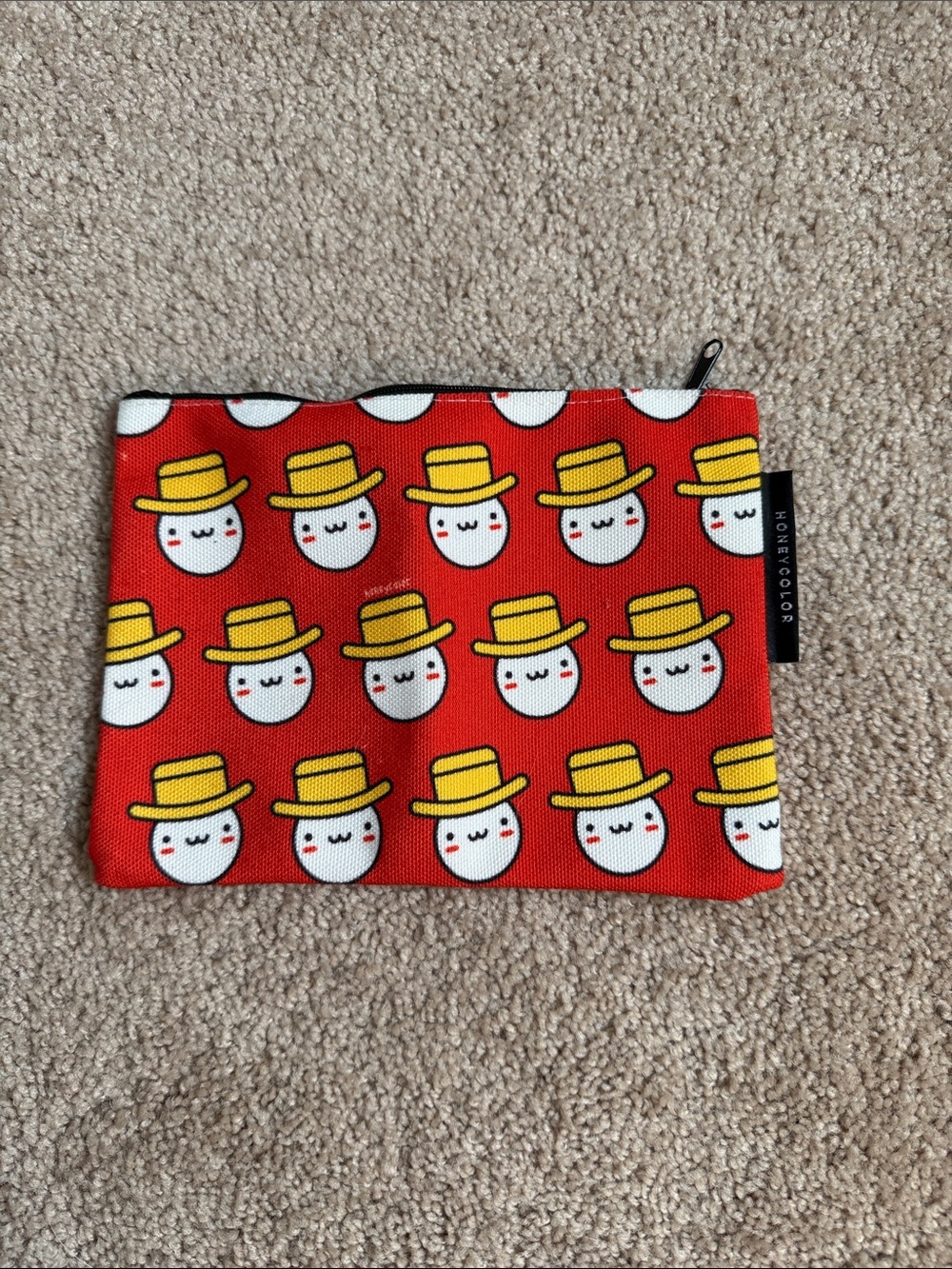HONEYCOLOR Red Cosmetic Bag with Cute Egg Character Print